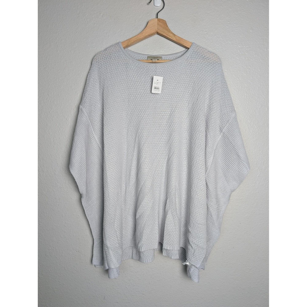 NWT LOFT Sweater‎ Pullover Womens One Size Gray Waffle-Knit Oversized Collarless